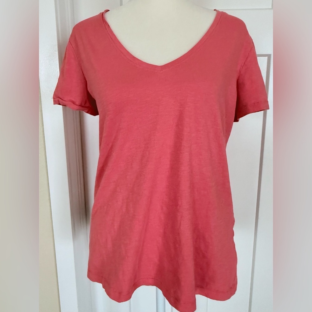 Primary Coral V-Neck Cotton Tee Shirt XS